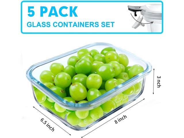 VERONES 5 Pack 36 OZ Glass Meal Prep Containers, Airtight Glass Lunch Containers Set, Glass Food Storage Containers with Lids,Exclusive of BPA, for...