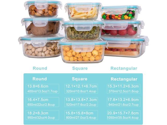 Glass Food Storage Containers with Lids, [18 Piece] Glass Meal Prep Containers, Containers for Food Storage with Lids, BPA Free & Leak Proof (9 Lid...