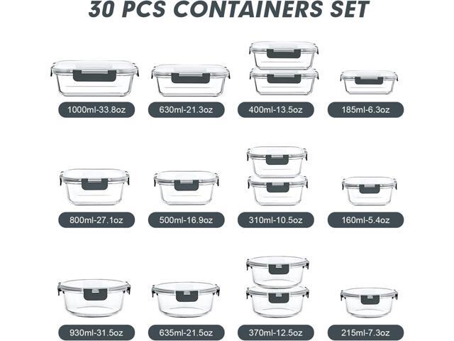 VERONES 30 Pieces Glass Meal Prep Containers Set, Stackable Glass Food Storage Containers with Lids-Airtight Glass Lunch Containersfor Microwave,...