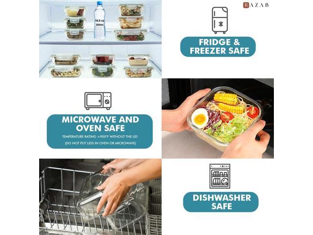 Razab 24 Pc Airtight Glass Food Storage Containers - Glass Meal Prep Containers - Freezer to Oven Safe - Steam Release Valve BPA Free - Airtight...