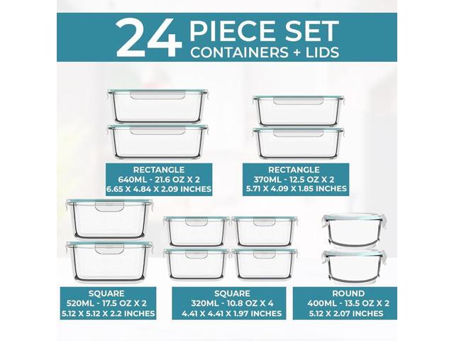 Razab 24 Pc Airtight Glass Food Storage Containers - Glass Meal Prep Containers - Freezer to Oven Safe - Steam Release Valve BPA Free - Airtight...