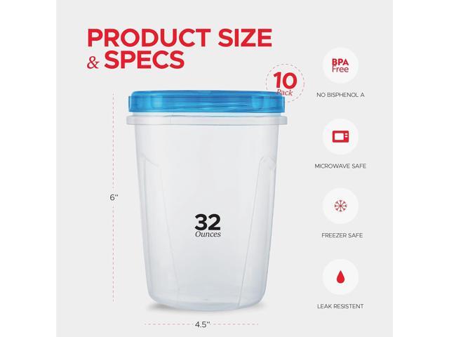 10 Pack Leakproof Freezer Containers for Food with Twist Top Lids - 32 Oz BPA Free Reusable Plastic Soup Containers with Screw On Lids - Ideal for...