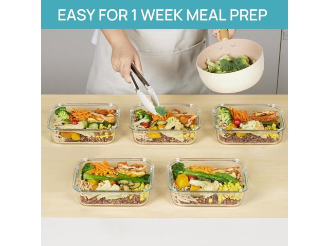 Vtopmart 5 Pack 35oz Glass Food Storage Containers with Lids, Meal Prep Containers, Airtight Reusable Lunch Container Set, Safe for Oven,...