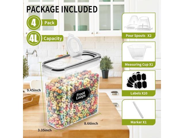 Skroam 4PCS Cereal Containers Storage [4L/135.2 oz], Airtight Food Storage Containers with Pour Spout for Kitchen & Pantry Organization Storage,...