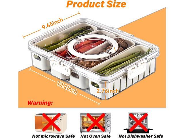 Portable Fruit Storage Containers for Fridge, 4 Compartments Snack Box Container, BPA-Free Divided Serving Tray with Lid for Veggie, Clear Snack...