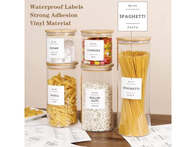 5 Pcs Glass Food Storage Containers With 132 Pantry Labels Preprinted - Thicken(3mm) Jars Airtight Bamboo Lid Stackable Kitchen Canisters Set For...
