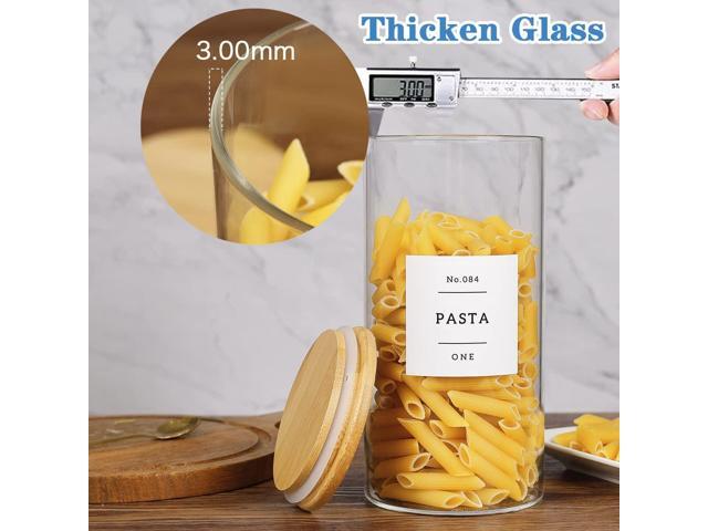 5 Pcs Glass Food Storage Containers With 132 Pantry Labels Preprinted - Thicken(3mm) Jars Airtight Bamboo Lid Stackable Kitchen Canisters Set For...