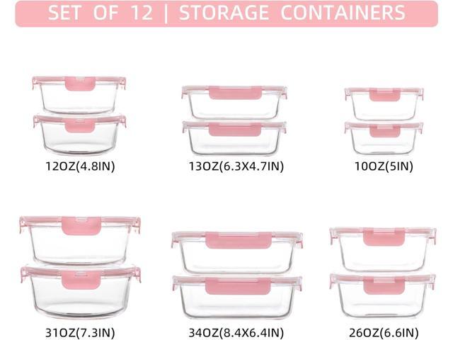 12 Pack Glass Storage Containers with Lids, Leak-Proof Meal Prep Containers, Dishwasher/Microwave/Oven/Freezer Safe Glass Food Storage Containers...