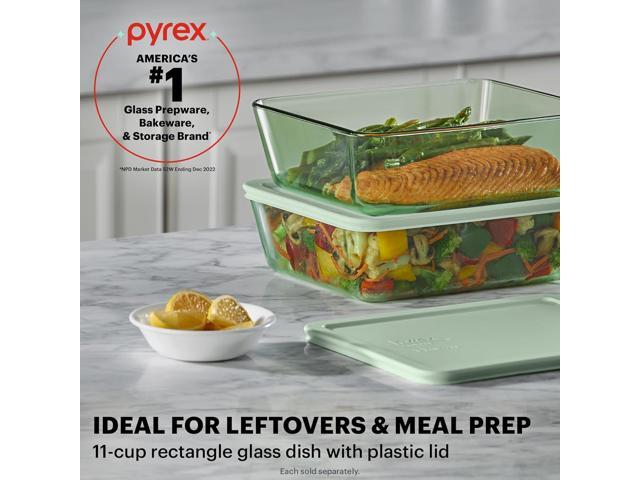 Pyrex Colors Tinted (11 Cup) Large Rectangular Food Storage Container, Snug Fit Non-Toxic Plastic BPA-Free Lids, Freezer Dishwasher Microwave Safe