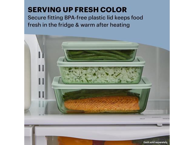 Pyrex Colors Tinted (11 Cup) Large Rectangular Food Storage Container, Snug Fit Non-Toxic Plastic BPA-Free Lids, Freezer Dishwasher Microwave Safe
