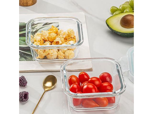 16PC Square Glass Storage Containers With Lids, 2 Cup Glass Food Containers With Lids, Square Meal Prep Bowls, Small Food Bowls For Soup Snack...