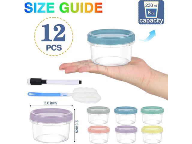 12pcs 8 oz Plastic Containers with Screw Lids, Reusable Clear Food Storage Containers with Pen and Brush for Snack Salad Fruit, Leakproof Small...