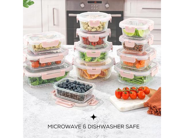 JoyJolt 24pc Borosilicate Glass Storage Containers with Lids 12 Airtight/Freezer Safe Food Storage Containers for Pantry and Kitchen Meal Prep...