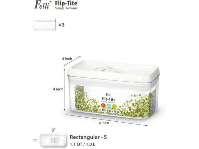 Felli Flip Tite Food Storage Container with Lid 4 RECTANGLE Airtight Ring Flip Lock Top, Stackable Acrylic Canister Set for Kitchen Fridge Pantry...