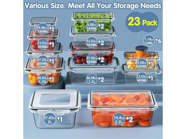 46 PCS Food Storage Containers with Lids(23 Containers & 23 Lids), Reusable Plastic Food Containers with Lid for Kitchen Storage and Organization,...