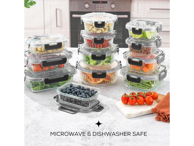 JoyJolt 24pc Borosilicate Glass Storage Containers with Lids 12 Airtight/Freezer Safe Food Storage Containers for Pantry and Kitchen Meal Prep...