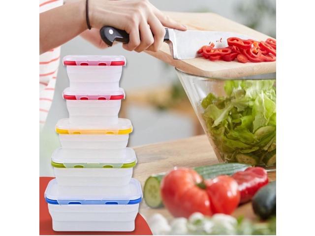 Collapsible Silicone Food Storage Containers, BPA Free, Microwave, Freezer and Dishwasher Safe, Lunch, Meal Prep, Travel, Space-Saving, Set of 5