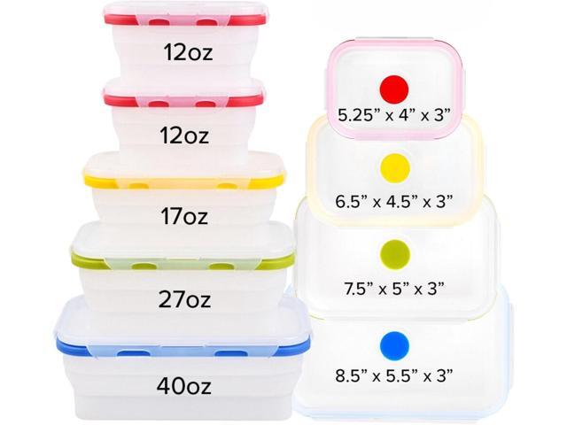 Collapsible Silicone Food Storage Containers, BPA Free, Microwave, Freezer and Dishwasher Safe, Lunch, Meal Prep, Travel, Space-Saving, Set of 5