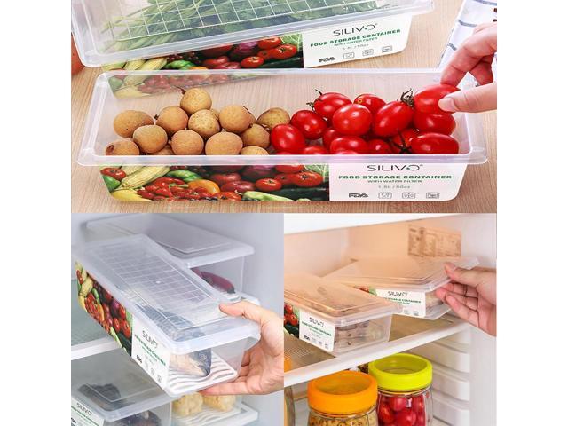 SILIVO Fruit Storage Containers for Fridge (3 Pack) - 1.5L Produce Saver Containers for Refrigerator with Removable Drain Tray Keep Fresh for...