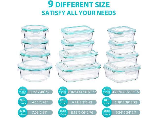 Bayco Glass Food Storage Containers with Lids, [24 Piece] Meal Prep, Airtight Bento Boxes, Leak Proof (12 lids & 12 Containers) - Blue