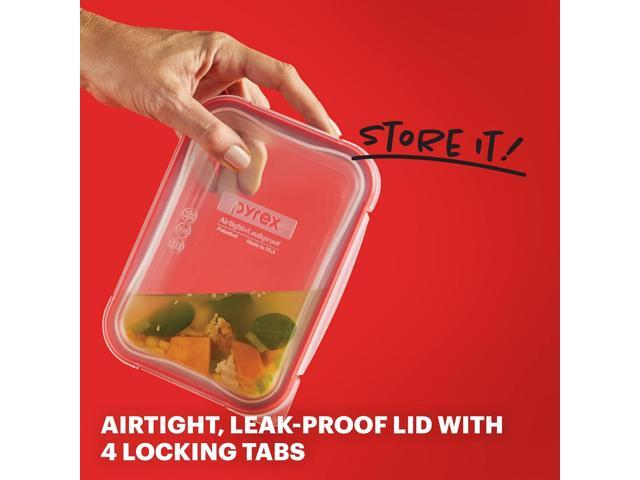 Pyrex Freshlock Glass Food Storage Container, Airtight & Leakproof Locking Lids, Freezer Dishwasher Microwave Safe, 8 Cup