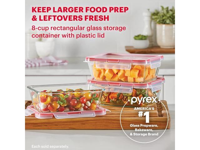 Pyrex Freshlock Glass Food Storage Container, Airtight & Leakproof Locking Lids, Freezer Dishwasher Microwave Safe, 8 Cup