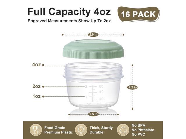 16 Pack 4 oz Reusable Plastic Containers with Lids, Snack & Puree, Salad Dressing, Deli & Freezer Baby Food Containers, Dishwasher Safe, BPA Free