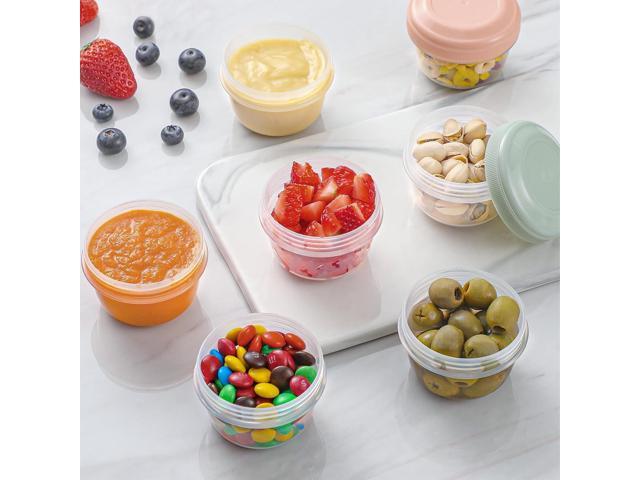16 Pack 4 oz Reusable Plastic Containers with Lids, Snack & Puree, Salad Dressing, Deli & Freezer Baby Food Containers, Dishwasher Safe, BPA Free
