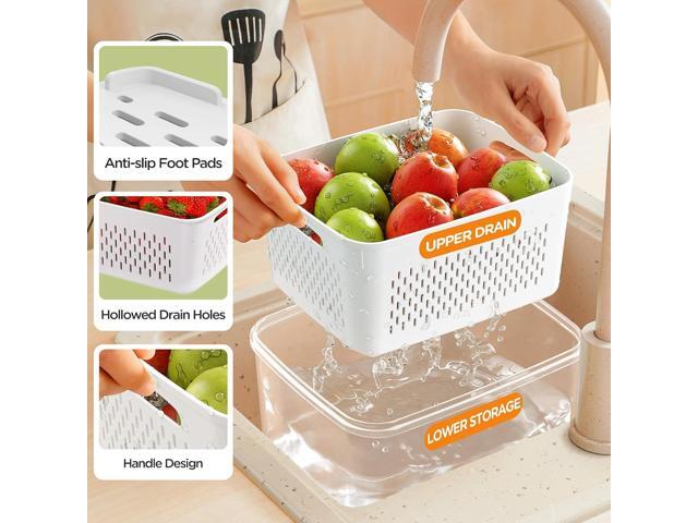 5-Pack Fruit Storage Containers for Fridge with Removable Colanders, 4 in 1 Produce Storage Containers with Lids, Leakproof Fridge Organizer Bins...