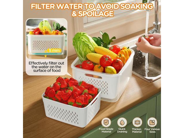 5-Pack Fruit Storage Containers for Fridge with Removable Colanders, 4 in 1 Produce Storage Containers with Lids, Leakproof Fridge Organizer Bins...