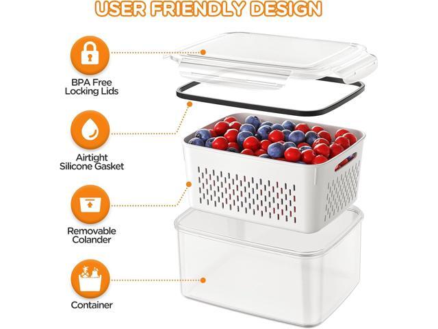 5-Pack Fruit Storage Containers for Fridge with Removable Colanders, 4 in 1 Produce Storage Containers with Lids, Leakproof Fridge Organizer Bins...
