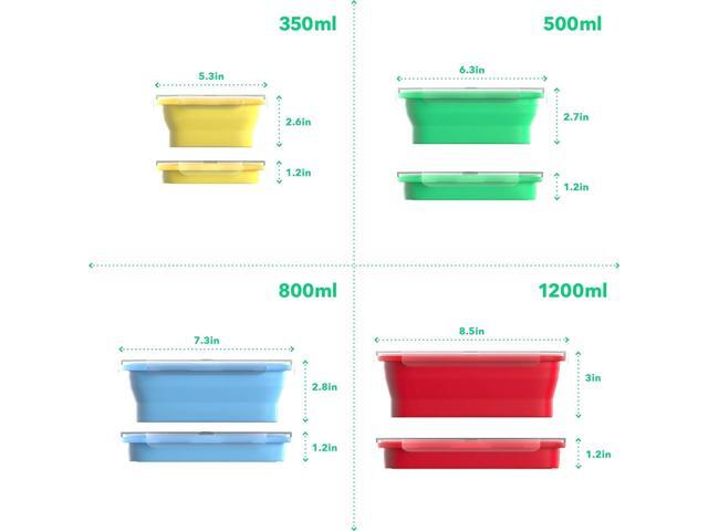 Vremi Silicone Food Storage Containers with BPA Free Airtight Plastic Lids - Set of 4 Small and Large Collapsible Meal Prep Container for Kitchen...