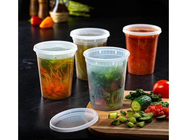 Pantry Value [32 oz. - 24 Count Plastic Food Storage Deli Containers with Lids, Disposable Soup Containers With Lids - Perfect for Storing Soups,...