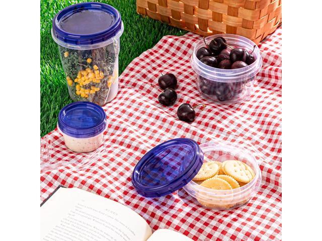 PLASTICPRO 24 Pack Twist Top Containers Assorted Sizes Plastic Food Storage Containers with Blue Twist on Lids Stackable Reusable