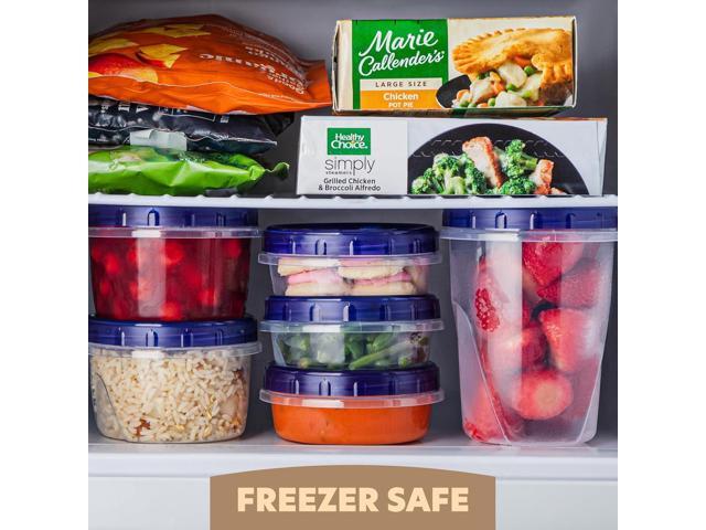 PLASTICPRO 24 Pack Twist Top Containers Assorted Sizes Plastic Food Storage Containers with Blue Twist on Lids Stackable Reusable