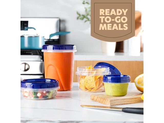 PLASTICPRO 24 Pack Twist Top Containers Assorted Sizes Plastic Food Storage Containers with Blue Twist on Lids Stackable Reusable