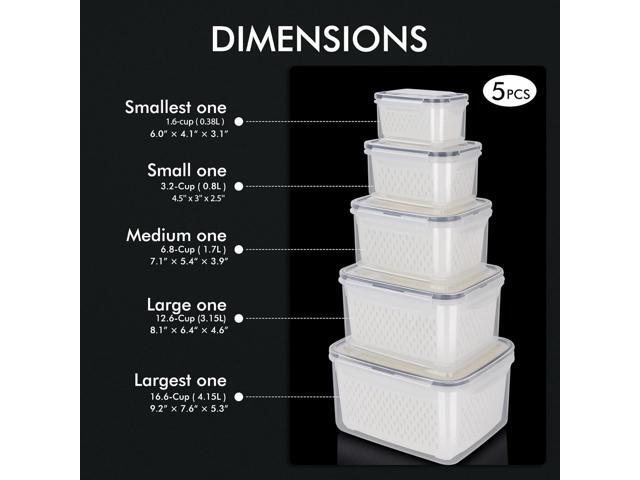 HOTEC 5-Pack Large Fruit Storage Container with Removable Colander, Dishwasher & microwave safe Largest 4.15L