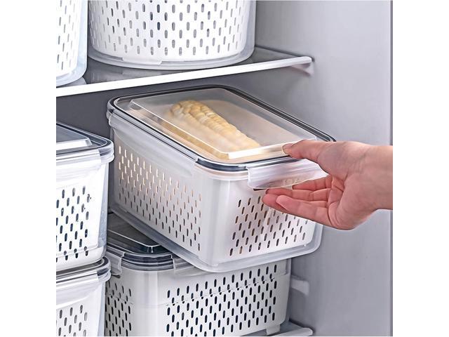 3Pack Fridge Food Storage Container Set with Lids with Strainer,Plastic Fresh Produce Saver Vegetable Fruit Meat Storage Organization, BPA-Free...
