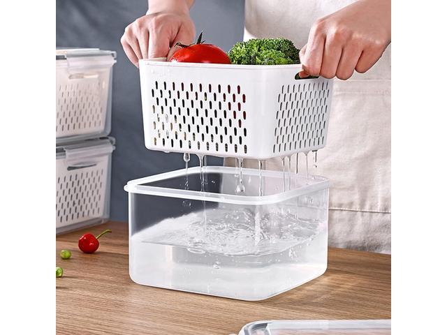 3Pack Fridge Food Storage Container Set with Lids with Strainer,Plastic Fresh Produce Saver Vegetable Fruit Meat Storage Organization, BPA-Free...