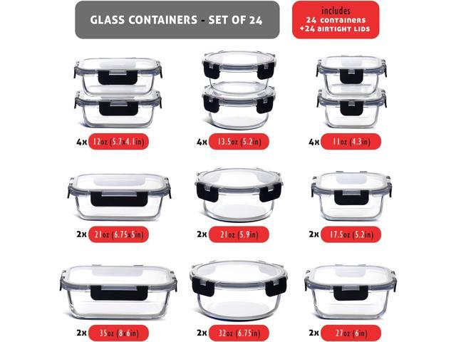 Nestl 48pc (24 Airtight, Freezer Safe Food Storage Containers and 24 Lids), Pantry Kitchen Storage Containers, Glass Meal Prep Container for Lunch,...