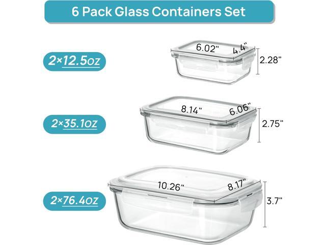Vtopmart 2.26L/76oz Extra Large Glass Food Storage Containers with Lids, 6 pack Meal Prep Container Set, Airtight Lunch Boxes with Snap Locking...