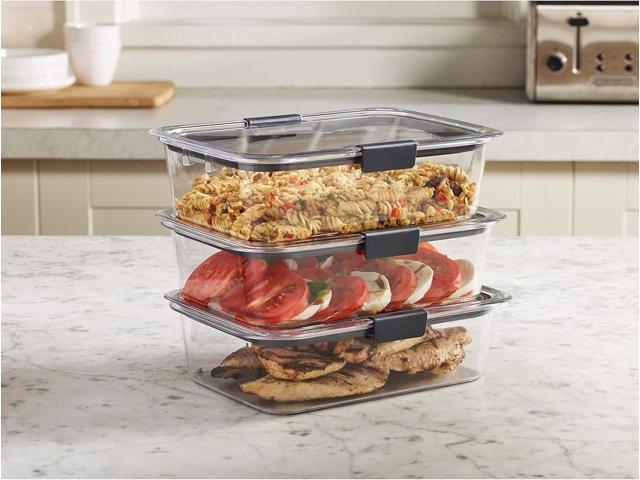 Rubbermaid Brilliance Food Storage Container, Large, 9.6 Cup, Clear, 3 Pack