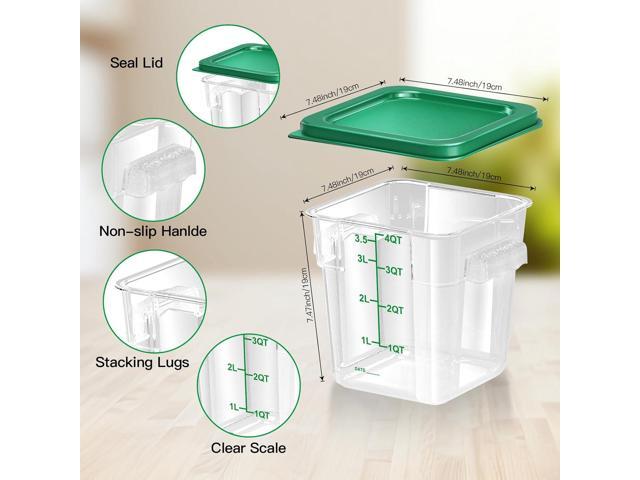 4 pcs 4qt Food Storage Containers with Lid, Square Clear Commercial Food Storage Containers with Handle and Scale for Food Storage in Home Kitchen...