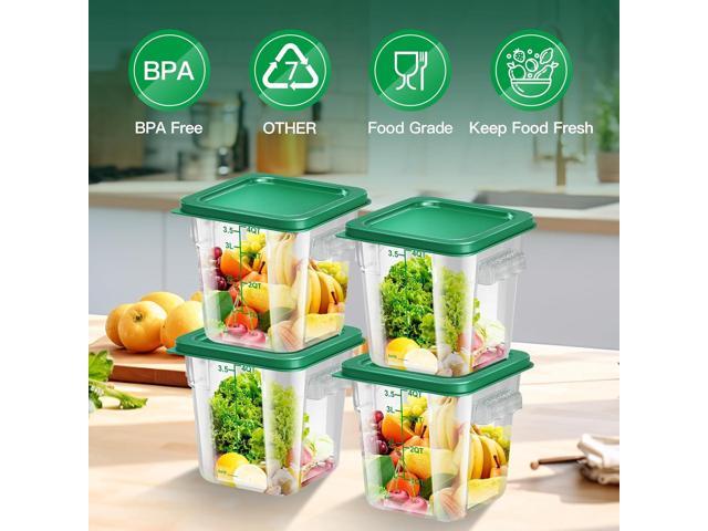4 pcs 4qt Food Storage Containers with Lid, Square Clear Commercial Food Storage Containers with Handle and Scale for Food Storage in Home Kitchen...