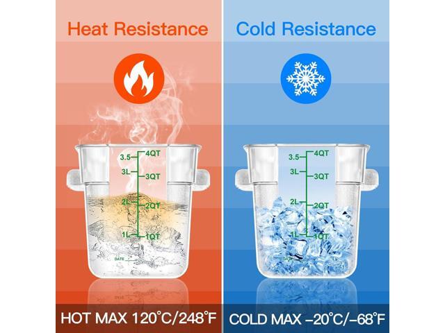 4 pcs 4qt Food Storage Containers with Lid, Square Clear Commercial Food Storage Containers with Handle and Scale for Food Storage in Home Kitchen...