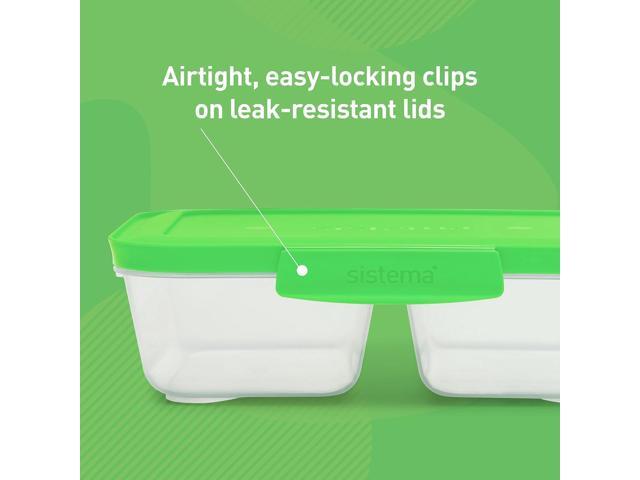 Sistema Nest It Meal Prep Food Storage Containers with Lids, 2 Compartments, 3.7 Cups, Plastic, 10-Pack, Green