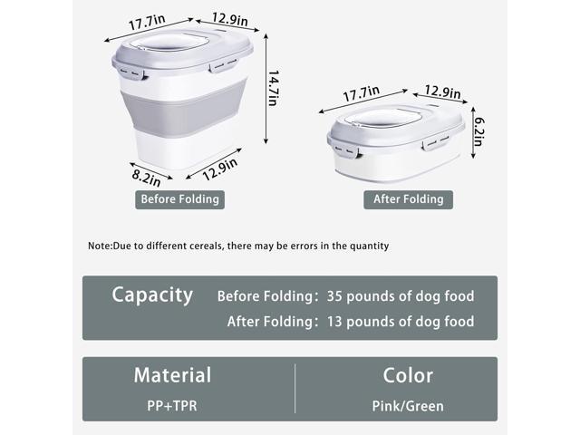 Cereal Rice Food Storage Containers, Collapsible 20 to 50 Lbs Dispenser Bin with Rolling Wheel Airtight Locking Lid, Dog Pet Cat Flour Sugar...