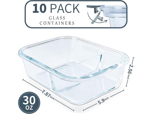 10 Packs 30oz Glass Meal Prep Containers 2 Compartments,Glass Food Storage Containers with Lids,Airtight Lunch Bento Boxes,Microwave,Oven,Freezer...