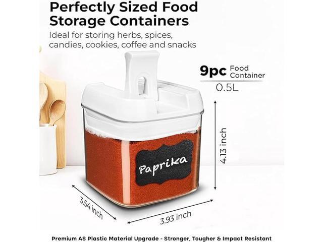 Shazo 9 PC Airtight Food Storage Containers - BPA Free Clear Plastic Snack & Spice Containers with Easy Lock Lids - Kitchen and Pantry Organization...