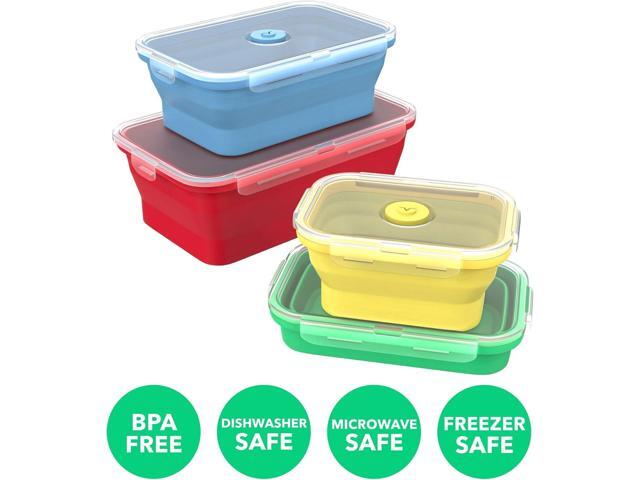 Vremi Silicone Food Storage Containers with BPA Free Airtight Plastic Lids - Set of 4 Small and Large Collapsible Meal Prep Container for Kitchen...